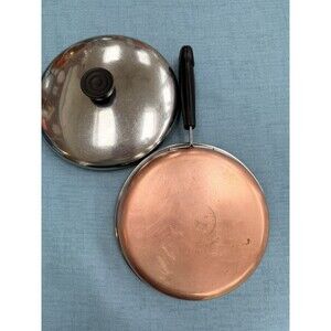 Vintage Revere Ware 8" Skillet Frying w/ Lid Copper Clad Pre-1968 Double Circle